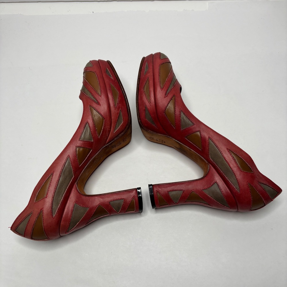 John Fluevog Miracles Meera Leather Heels Stained Glass Platform Pumps 8.5 Red - Picture 8 of 12